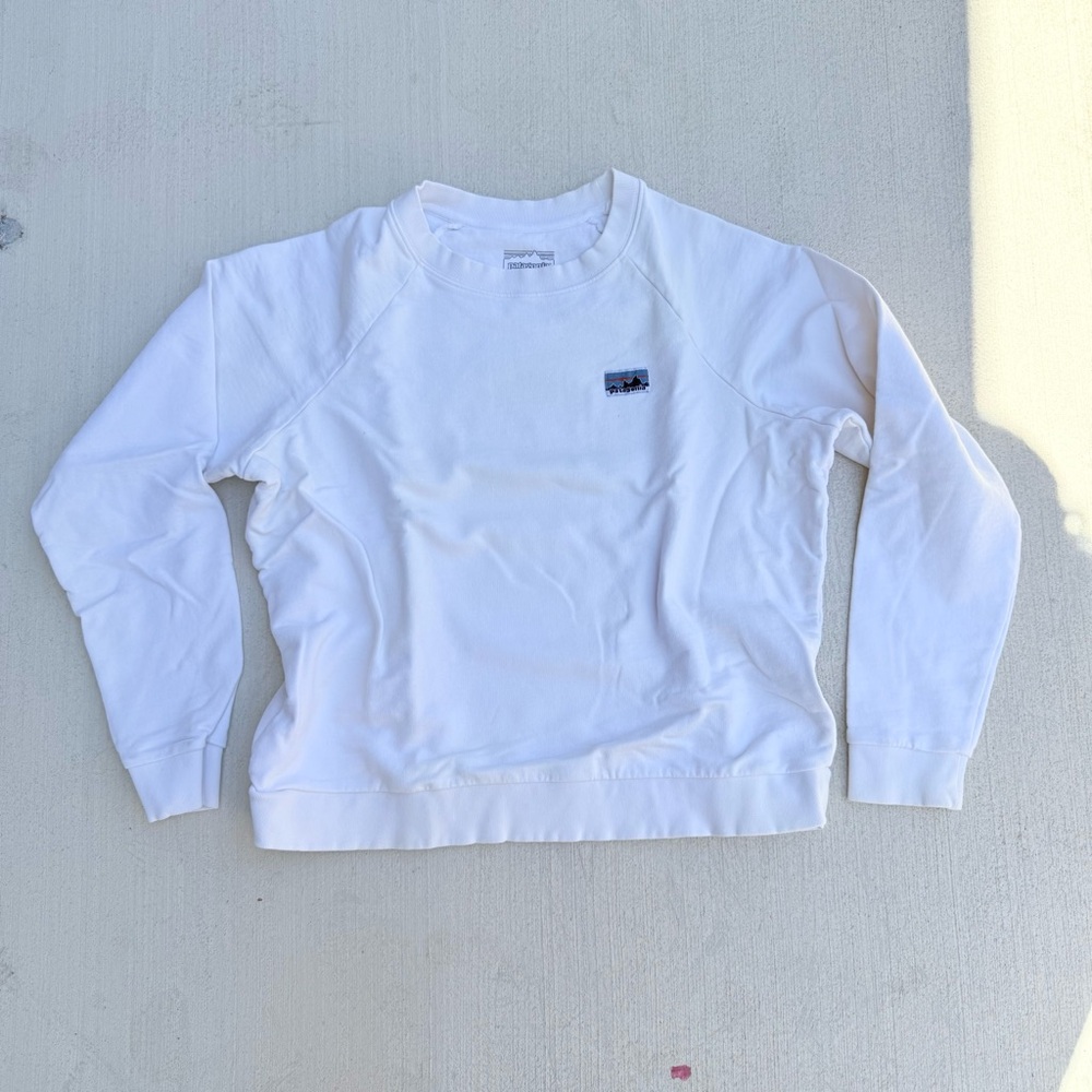 Patagonia ROC Cotton French Terry Raglan Crewneck Pullover Whale White Small